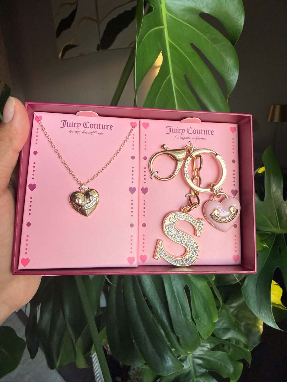 Juicy Couture Initial S & Heart Keychain Necklace Set